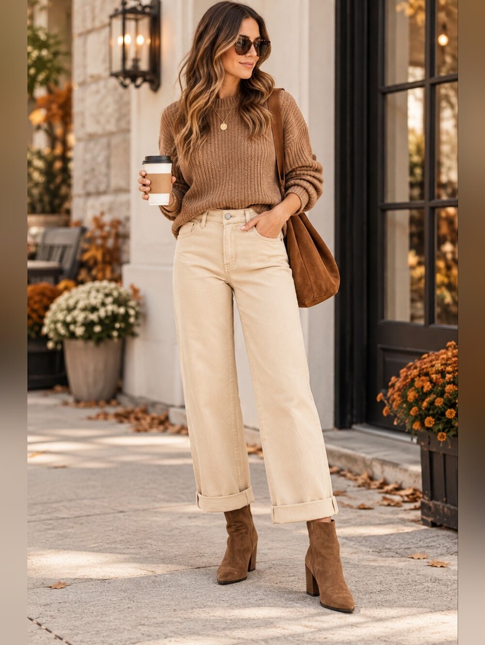 RISEN Women's Tummy Control Barrel Jeans Cuffed Neutral Cottagecore Various NEW